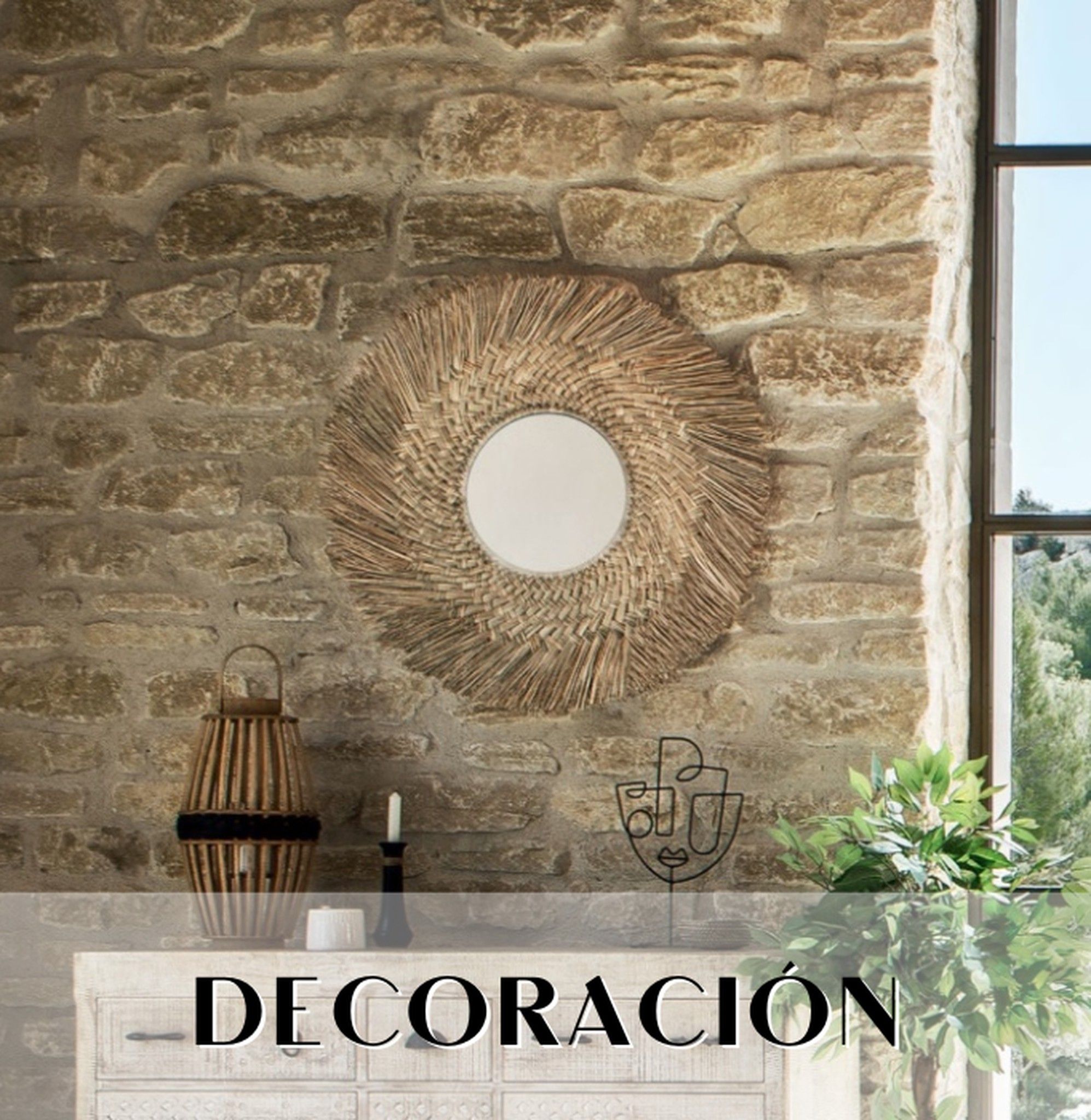 Decoración mural en madera y fibra natural