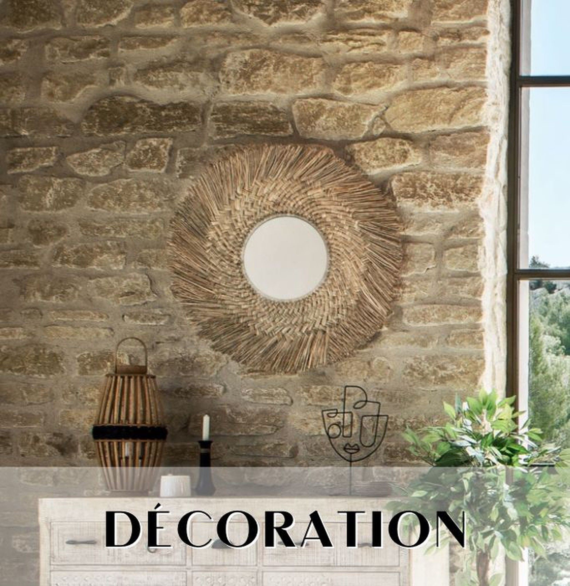 Décoration murale en bois et fibre naturelle