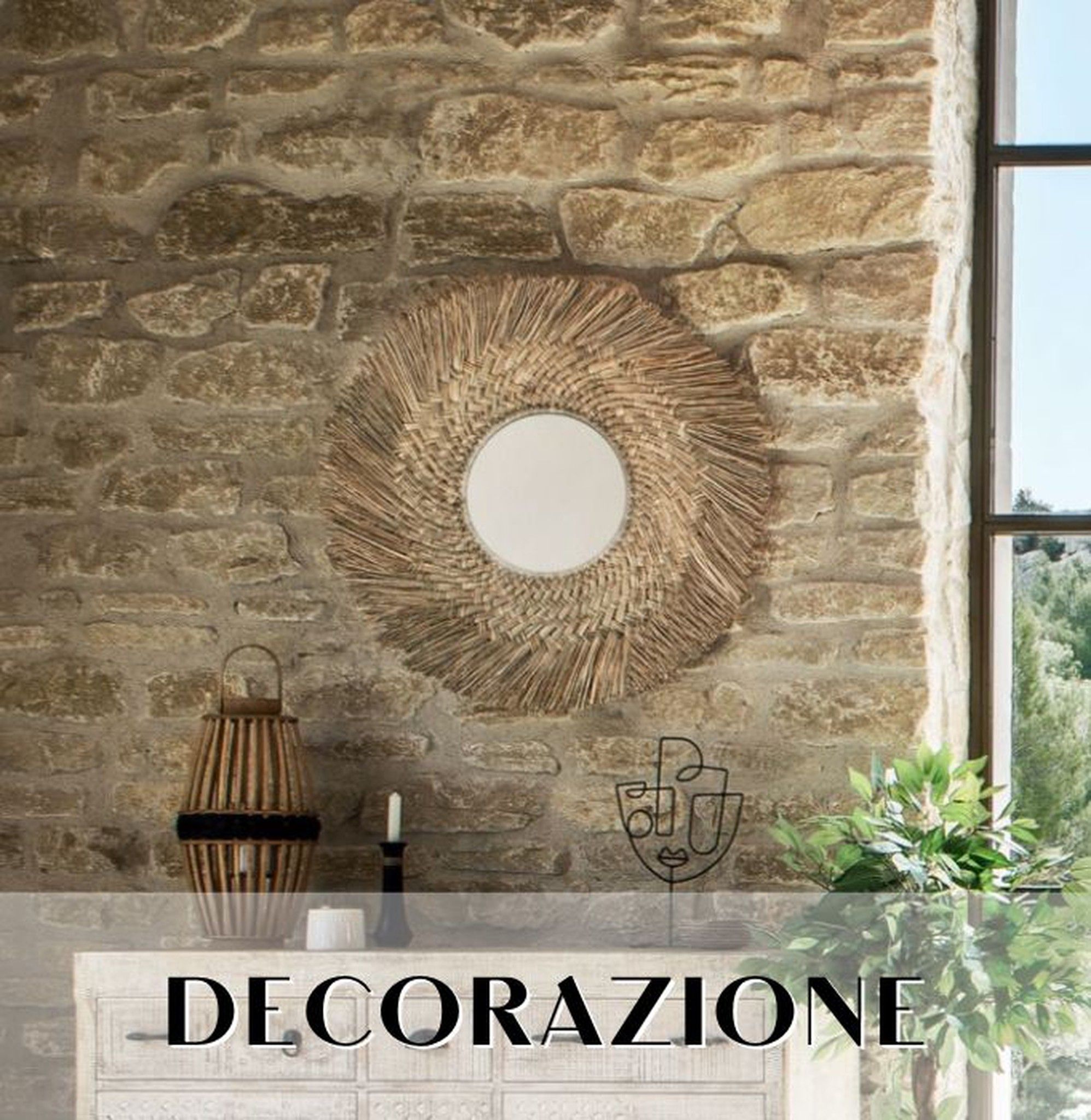 Decorazione murale in legno e fibra naturale