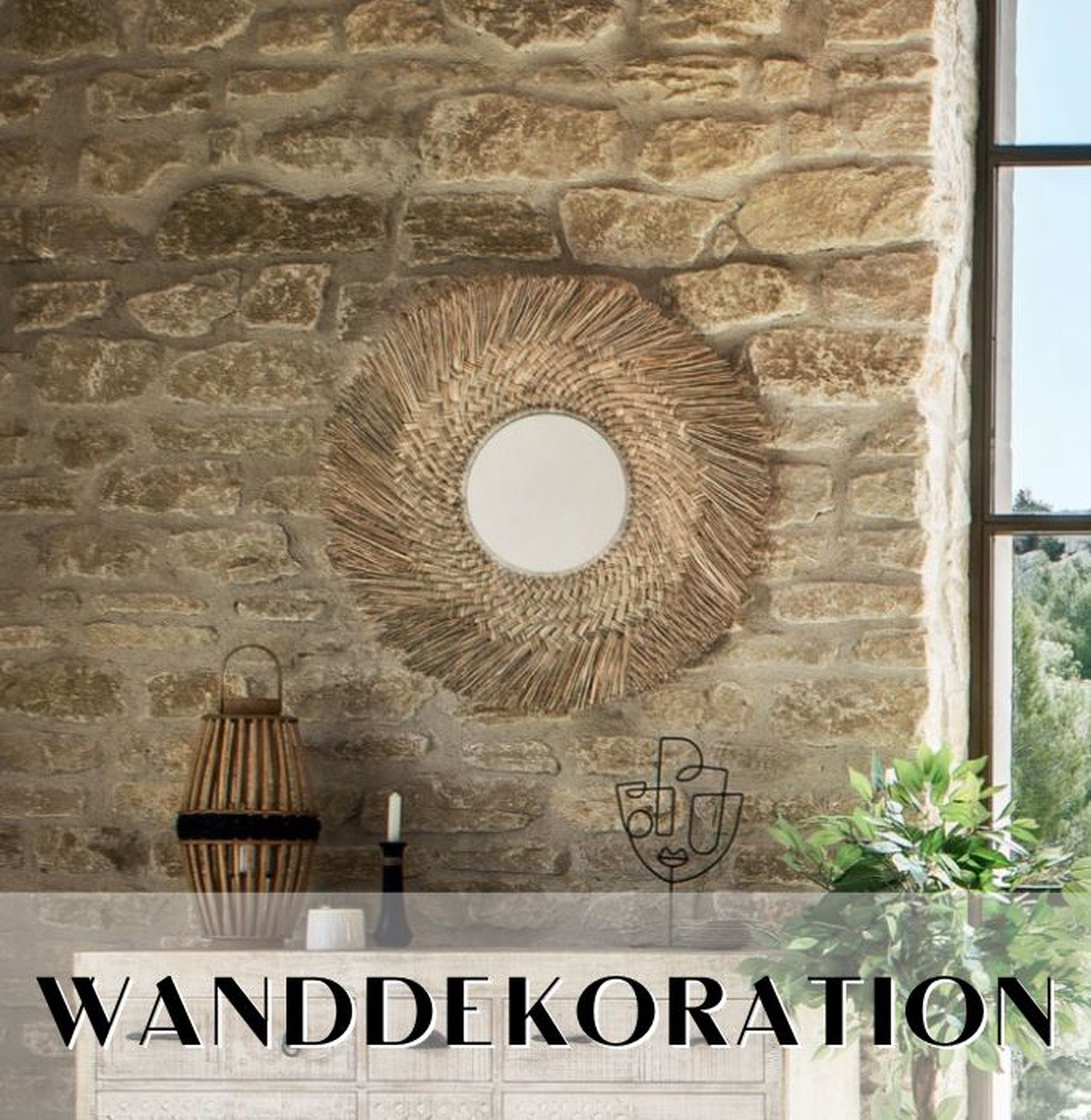 Wanddekoration aus Holz und Naturfaser