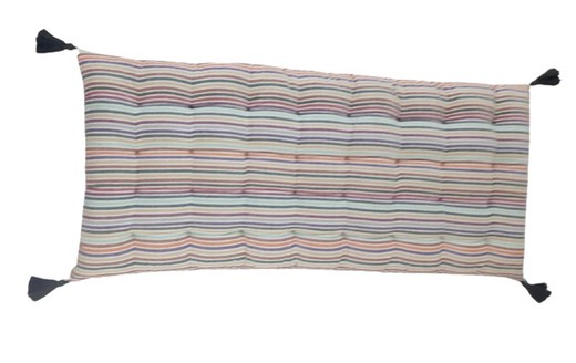 Coussin matelas multirayures 90x40 cm avec 4 pompons