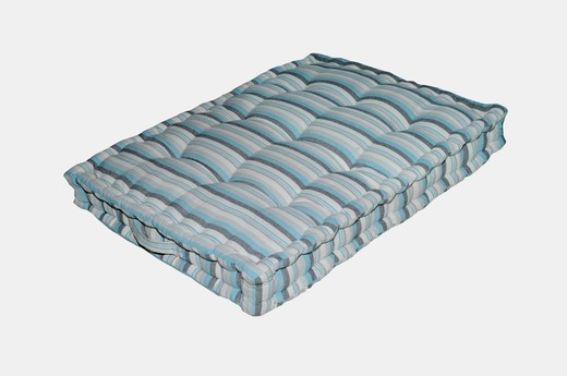 Cojin de Suelo de 45x45 cms, hecho con 100% algodon con rayas tejidas en  tonos azules y con un relleno también de algodón. — Cojines Para Jardin