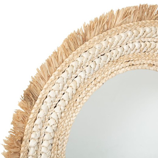 Espejo enmarcado redondo de cuerda y madera D.60 cm — Cojines Para