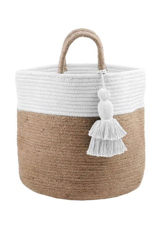 Cesta Tahiti 30x30 cm aus Yute y algodón, con pompon