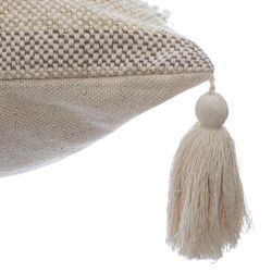 Cuscino jacquard lucido nei toni del beige e 4 pompon 45X45 cm