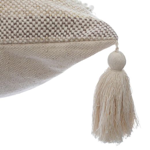 Cuscino jacquard lucido nei toni del beige e 4 pompon 45X45 cm