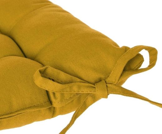 Ockerfarbenes Stuhlkissen mit Bändern, 38 x 38 cm