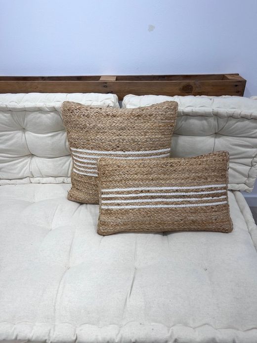 Cuscino in juta con strisce bianche 45x45 cm
