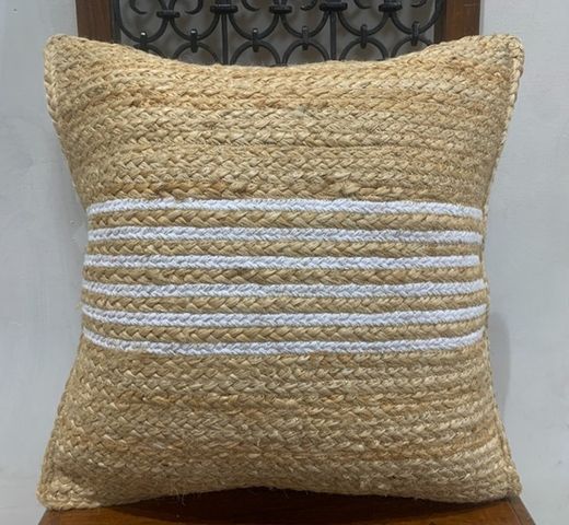 Cuscino in juta con strisce bianche 45x45 cm