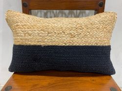 Schwarzes Kissen aus Jute und Baumwolle 30x50 cm