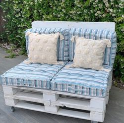 Coussin de palette rayures bleues 60x80x10