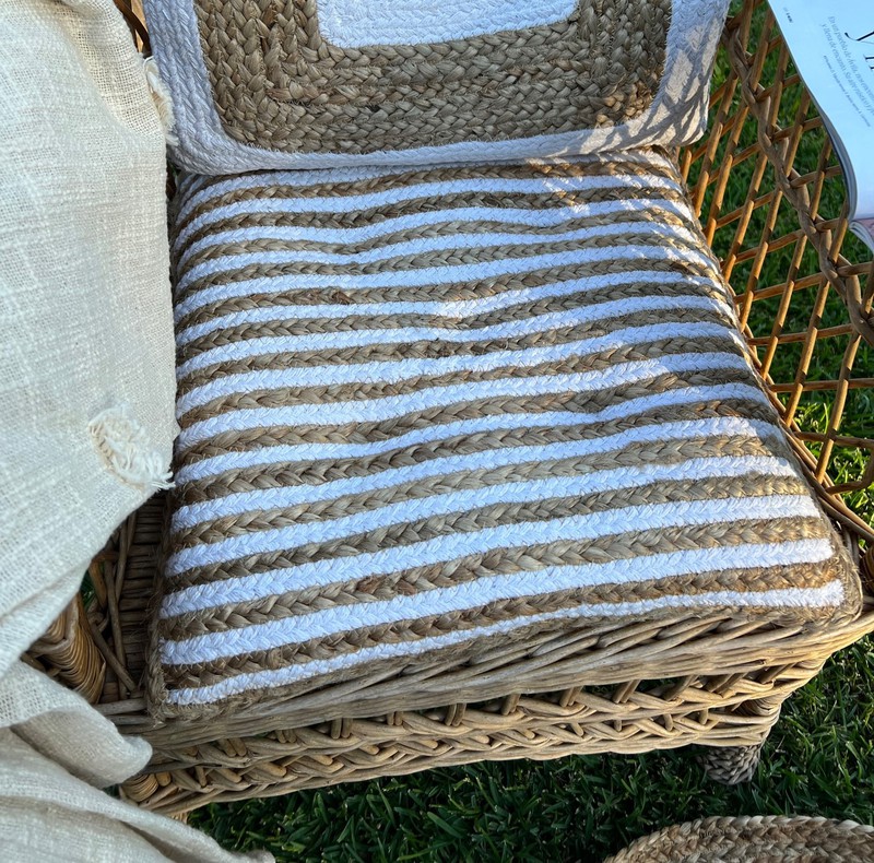 Coussin de chaise 45x45 cm en jute et coton, à rayures naturelles