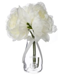 Composizione di 3 peonie artificiali, con vaso in vetro, altezza 35 cm