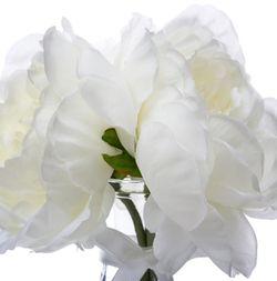 Composizione di 3 peonie artificiali, con vaso in vetro, altezza 35 cm
