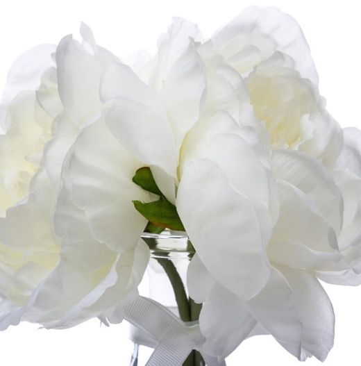 Composizione di 3 peonie artificiali, con vaso in vetro, altezza 35 cm