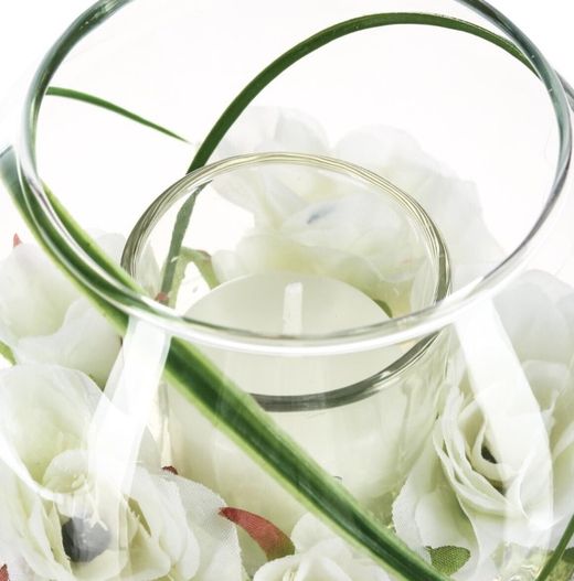 Composizione floreale artificiale con candela, altezza 10 cm