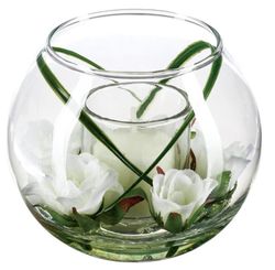Composizione floreale artificiale con candela, altezza 10 cm