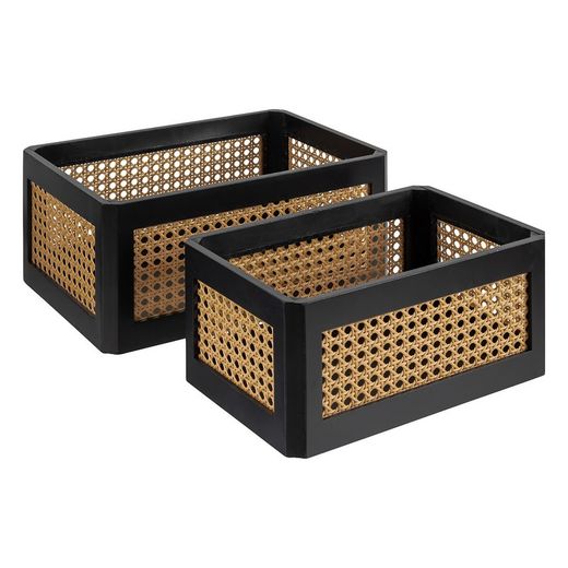 Conjunto de 2 cestas de mimbre y madera
