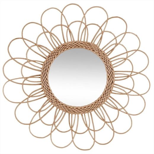 Specchio a forma di fiore in rattan Diam. 56 cm