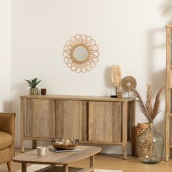 Specchio a forma di fiore in rattan Diam. 56 cm