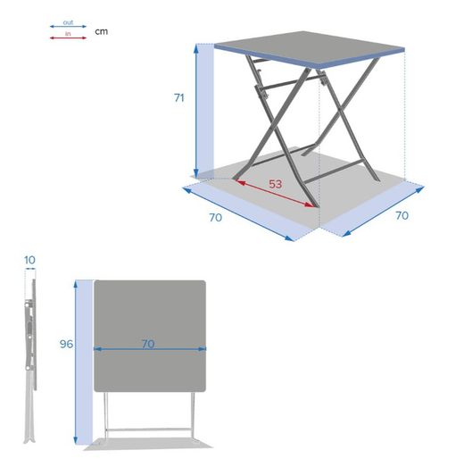 Elfenbeinfarbener 2-Sitzer-Klapptisch 70x70 cm