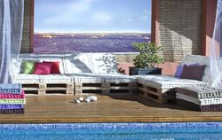 Packung mit 2 Rückenlehnen und 2 Palettensitzen Ecru