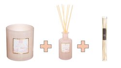 Confezione di candele e diffusori profumati alla rosa e patchuli