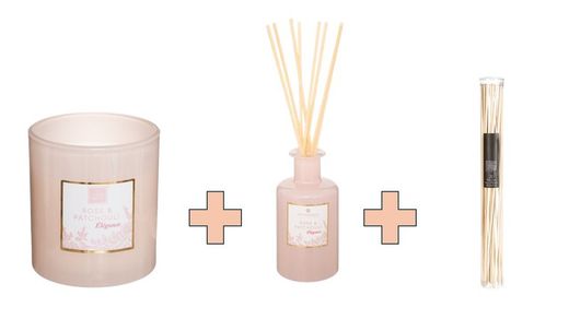 Pack de vela y difusor perfumados de Rosa y Patchuli
