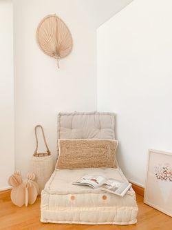 Puff modular 3 en 1 color beige de algodón 100%