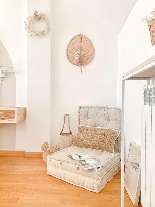 Puff modular 3 en 1 color beige de algodón 100%
