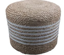 Jute-Pouf mit weißen Baumwollstreifen Durchmesser 40x30 cm