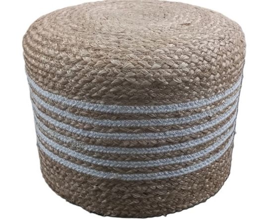 Puf de yute con rayas blancas de algodón Diam 40x30 cm