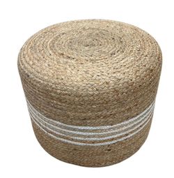 Jute-Pouf mit weißen Baumwollstreifen Durchmesser 40x30 cm