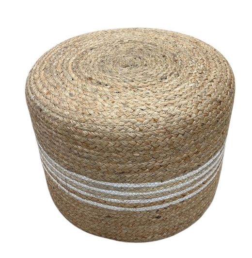Jute-Pouf mit weißen Baumwollstreifen Durchmesser 40x30 cm