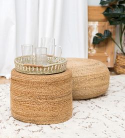 Pouf Cookie  en jute tréssée 55x20 cm