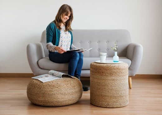 Pouf Cookie  en jute tréssée 55x20 cm